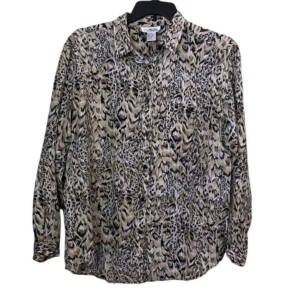 Vintage Metro Express Animal Print Silk Blouse Size Large